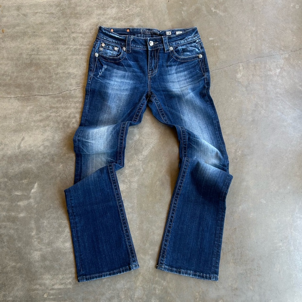 Miss Me Stud Pocket Denim Jeans - Mid-Rise Bootcut Fit
